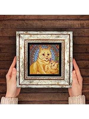 Vuralsin38 Louis Wain Kediler Taş Duvar Tablosu - Çerçeveli Taş Tablo - Dekoratif Duvar Sanatı - Modern Ev ve Ofis Duvar Dekoru T1-315