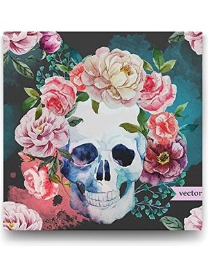 Vuralsin38 Çiçekli Kuru Kafa Tablosu - 70X70CM