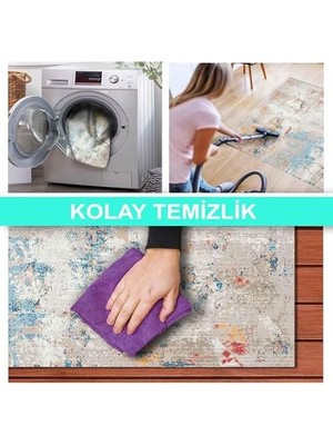 Vuralsin38 Dizayn Laray Desenli Kadife Pamuk Tabanlı Yıkanabilen Kaydırmaz Antibakteriyel Salon Halısı 200X250