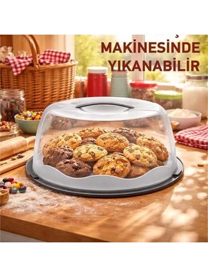 Vuralsin38 Büyük Boy, Geçmeli Kilitli, Kapaklı ve Kulplu Yaş Pasta, Kek Taşıyıcı, Yuvarlak, Bpa Içermeyen Kek Fanusu, Börek, Çörek Saklama Kabı,, Turta, Kurabiye Taşıma Kutusu (Lacivert)