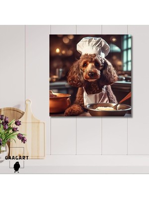 Vuralsin38 Kare Kanvas Mutfak Tablosu Aşçı Hayvanlar Tüylü Poodle Köpek, 70 x 70