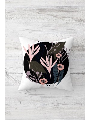 Vuralsin38 Pelangi Çiçek Desenli Dekoratif Çift Tarafı Baskılı Gizli Fermuarlı Yastık Kılıfı Kırlent Yastık Kılıfı, Krem-Pembe-Lacivert 45 x 45
