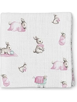 Vuralsin38 Bébé Lapin Rose Müslin Bebek Örtüsü 100X100 CM%100 Pamuk Pembe