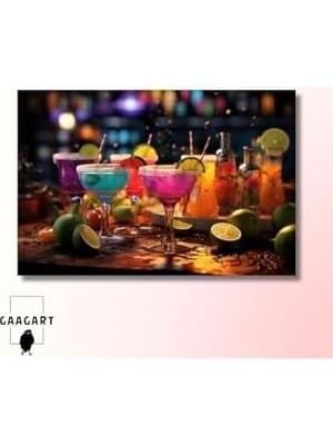 Vuralsin38 Tekli Yatay Kanvas Cafe Bar Tablosu Renkli Kokteyl Bardakları, 60 x 40