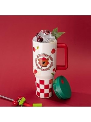 Vuralsin38 1200ML Sevimli Hayvanlar Tumbler Pipetli/pipetsiz Kulplu Paslanmaz Çelik Termos