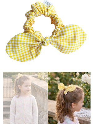 Liliza Accessories Sarı Beyaz Pötikare Tavşan Kulaklı Bunny Lastik Toka Çocuk Genç Yetişkin