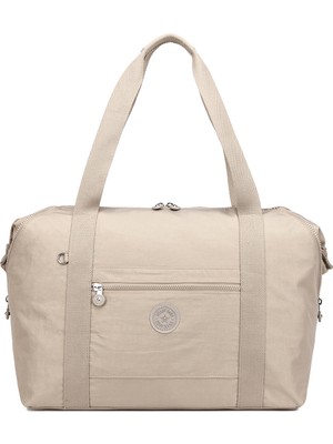 Smart Bags Orta Boy Su Geçirmez Extra Hafif Krınkıl Kumaş El Valizi ve Spor Çantası Bej