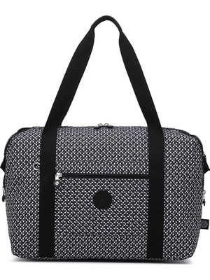 Smart Bags Orta Boy Su Geçirmez Extra Hafif Krınkıl Kumaş El Valizi ve Spor Çantası Siyah/beyaz