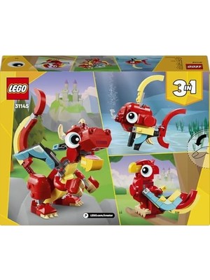 Creator 3’ü 1 Arada Kırmızı Ejderha 31145 – 6 Yaş ve Üzeri Çocuklar Için Doğum Günü Hediyesi Fikri, Balık ve Zümrüdüanka Model Seçenekleri Içeren Yaratıcı Oyuncak Yapım Seti (149 Parça)