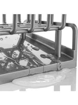 Lavabo Organizeri Tezgah Üstü Abs Plastik Mutfak Organizer Banyo Düzenleyici Evye Üstü Süngerlik Sabunluk Organizer Su Hazneli Gri Raf (Metalik Gri)
