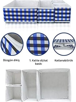 4'lü Ekose Dolap Içi ve Çekmece Içi Düzenleyici Organizer Giysi, Çorap, Iç Çamaşırı Saklama Kutu Seti