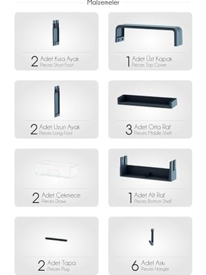 Modüler 3 Katlı Banyo Düzenleyici Raf; Yapışkanlı Duvar Rafı, Delmeden Montaj Mutfak Organizeri, 2 Çekmeceli & Kancalı Havluluk, Şampuanlık Duş Rafı, Çok Amaçlı Beyaz Banyo Dolabı Düzenleme (Beyaz)