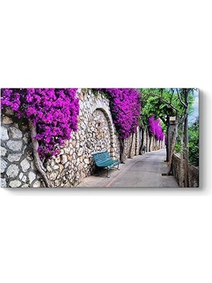 Mor Çiçekli Yol Kanvas Tablo 140 x 70