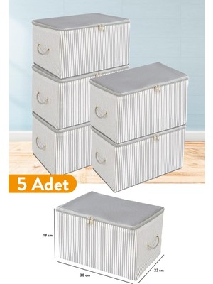 5 Adet - Mini Boy Baskı Detaylı Çizgili Hurç 30 x 22 x 18 cm