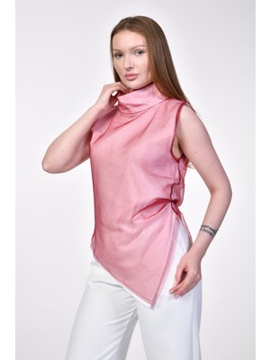 Kinzi Yüksek Yaka Organze Verev Bluz  - Bordo Bordo - Xl