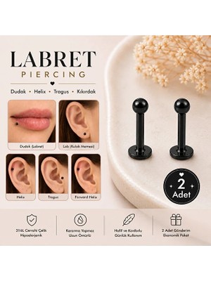 Heppii 2 Adet 316L Cerrahi Çelik Ucu Toplu Dil Dudak Piercingi Gümüş Gold Siyah 6-8 mm