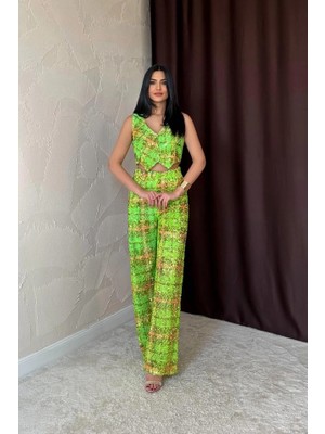 Lune Store Yeşil Pullu Yelek ve Pantolon Takım