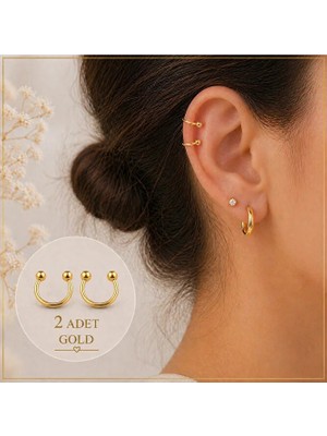 Heppii 2 Adet 316L Cerrahi Çelik Ucu Toplu Yarım Ay Smiley Piercing Burun Kulak Dudak Septum Kaş
