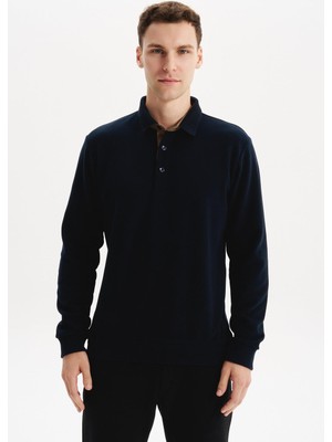 Ar-ma Erkek Polo Yaka Sweatshirt Basic Baskisiz Cepsiz Regular Fit Karbon Firçali Selanik K30564699202