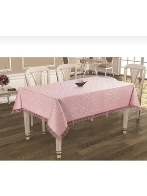 Beyazıt Tekstil Dantelli Leke Tutmayan Kumaş Masa Örtüsü Pembe 160 x 220 BYZT241