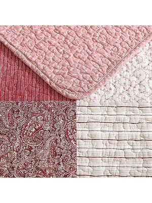 Ashley - Kraliçe Yorgan Seti, Ters Çevrilebilir Pamuklu Yatak Örtüleri, Kırk Yama Işi Esinlenen Ev Dekoru (Celina Patchwork Kırmızı, Kraliçe)