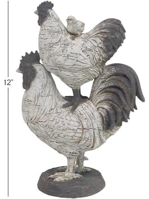 Deco 79 Çiftlik Evi Polystone Horoz Heykel, 8" x 5" x 12", Beyaz