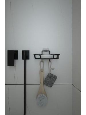 Banyo Yapışkanlı Kancalı Siyah Çok Amaçlı & Mutfak Rafı ve Katı Sabunluk