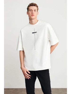 Lune Store Unisex Baskılı Oversize T-Shirt - Beyaz