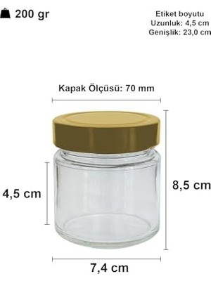 255 ml Kavanoz Metal Derin Kapaklı 255 cc Şeffaf Reçel, Marmelat Cam Kavanoz Deep 6 Adet (Altın Kapak)