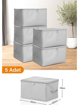 5 Adet - Mini Boy Baskı Detaylı Gri Benekli Hurç 30 x 22 x 18 cm