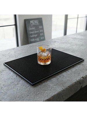 Lüx Bar Matı 43X28 cm Kaymaz Siyah Kauçuk Bar ve Bulaşık Matı - Dayanıklı Dökülme ve Servis Matı (450 Gr) Bardak Kurulama Matı
