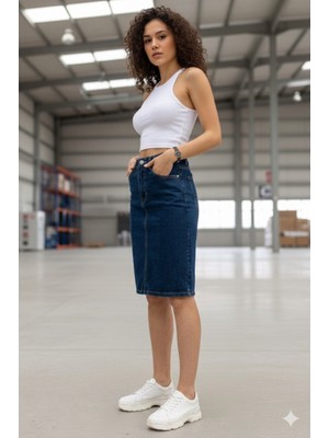 Layal My Beauty Kadın Jeans Arka Yırtmaçlı Cepli Günlük Denim Kot Etek Yeni Sezon