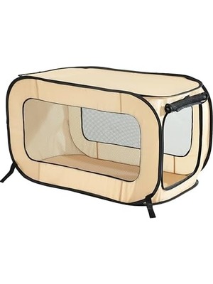 Al-Kar Ticaret Fashions Taşınabilir, Katlanabilir, Pop Up Seyahat Evcil Hayvanı, Kedi ve Köpek Kulübesi, 24" U x 16" G x 16" Y, Bej