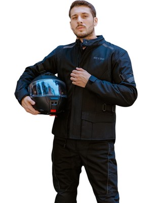 Al-Kar Ticaret Scudo Vivaldi 4 Mevsim Erkek Motosiklet Ceketi Siyah