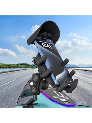 Al-Kar Ticaret Bix BMPH05 Güneş ve Yağmur Korumalı Ayna Bağlantılı 360° Derece Ayarlanabilir Güneşlikli Motosiklet Bisiklet Scooter Için Telefon Tutucu