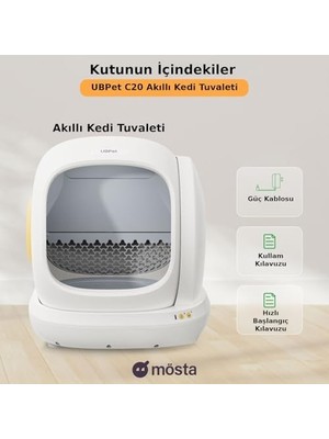 Al-Kar Ticaret Ubpet C20 Akıllı Kedi Tuvaleti, Mobil Uygulama Kontrollü, Otomatik Temizleme, Çift Deodorant Sistemi, 38DB Sessiz, Ağırlık Sensörlü, Koku Hediyeli