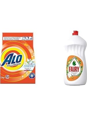 Al-Kar Ticaret Alo 3 kg Kar Çiçeği Ferahlığı Beyazlar ve Renkliler Hızlı Çözülme Toz Deterjan & Fairy Sıvı Bulaşık Deterjanı Portakal Kokulu, 1500 ml