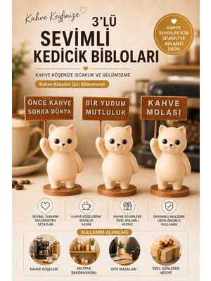 Lumis Home 3’lü Kedi Figürlü Biblo Seti Kahve Köşesi Dekoru Mutfak Süsü