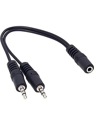 Al-Kar Ticaret 3.5 mm Dişi / 2x3.5 mm Erkek Y Ses Kablosu, 20 Cm, Siyah