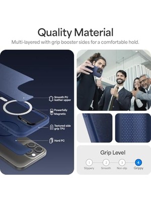 Al-Kar Ticaret Ciel By 16 Pro Max ile Uyumlu Magsafe Kılıf Kajuk Mag Hava Kanalı Teknolojisi™ Askeri Sınıf Koruma Navy Vegan Deri Kapak - ACS08399