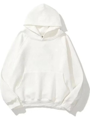 Lune Store 3 Iplik Pamuklu Unisex Kapşonlu Sweetshirt - Beyaz