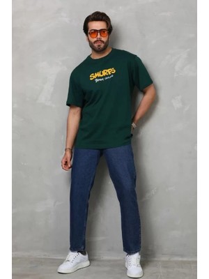 Lune Store Unisex Basic Bisiklet Yaka Oversize T-Shirt - Yeşil