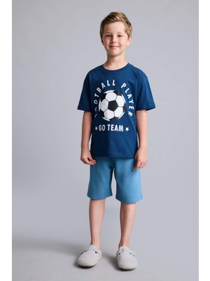 DeFacto Regular Fit Baskılı 2'li İndigo Pijama Takımı Erkek Çocuk H8193A826HS