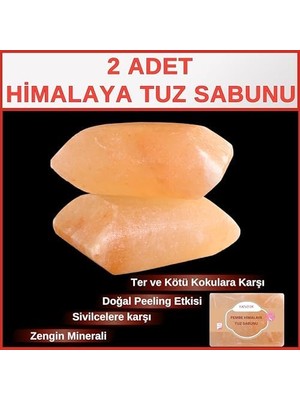 Mabelme Bitkisel Himalaya Tuz Sabunu 300-350 gr x 2 Adet Zengin Mineralli Doğal Saf Pembe Himalaya Kaya Tuzu Sabunu Doğal Peeling