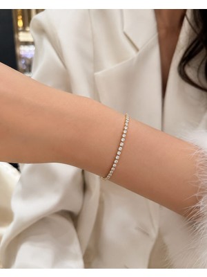 Livaz Accessories Kadın Çelik Kararmaz Gold Yuvarlak Zirkon Su Yolu Bileklik