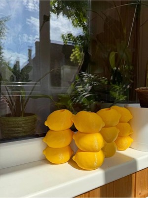 Dekor66 Dekoratif Limon Tasarım Vazo - Üst Üste Sıralı Limon Figürlü Estetik Çiçeklik Saksı