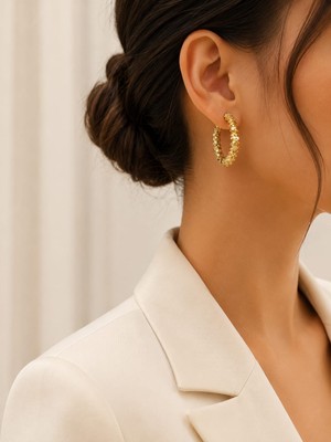 Livaz Accessories Kadın Çelik Kararmaz Gold Halka Küpe