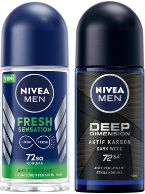 Al-Kar Ticaret Men Fresh Sensation Roll On Deodorant 50 Ml,72 Saat Anti-Perspirant Koruma ve Men Erkek Roll On Deodorant Deep Dimension 72 Saat Anti-Perspirant Koruma (50 Ml)