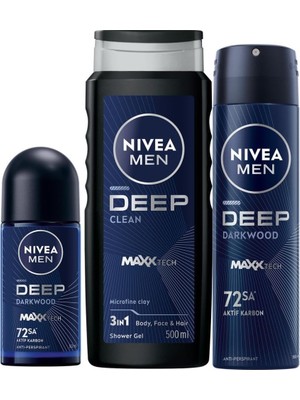 Al-Kar Ticaret Men Deep Dimension Duş Jeli 500 ml + Sprey Deodorant 150 ml + Roll-On Deodorant 50 ml