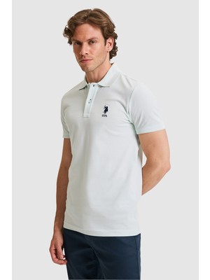 U.S. Polo Assn. Erkek Slim Fit Polo Yaka Su Yeşili Basic Tişört 50326920-VR083